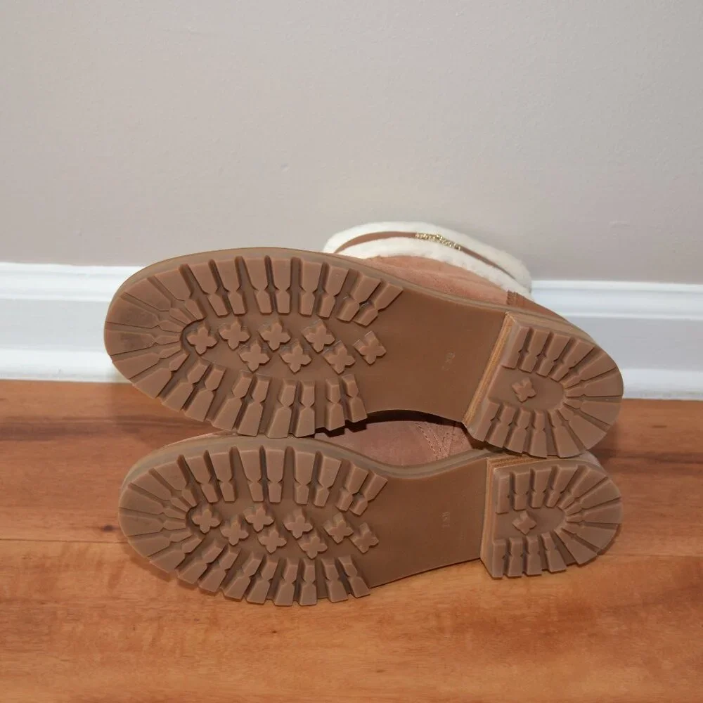 KATE SPADE NEW Bailee Faux Fur Lined Warm Gingerbread suede Ankle Booties 7.5